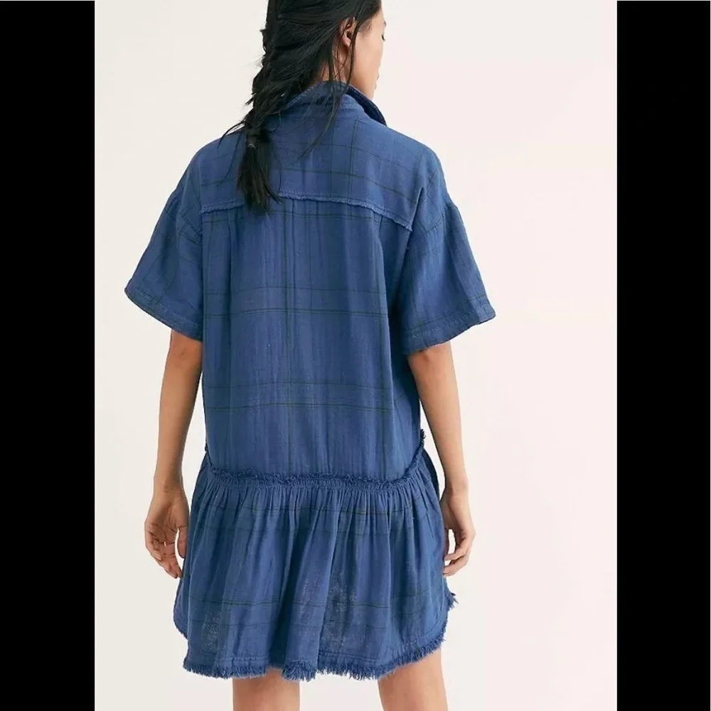 SALE NWT Free People Love Buzz Dress Med Blue Plaid